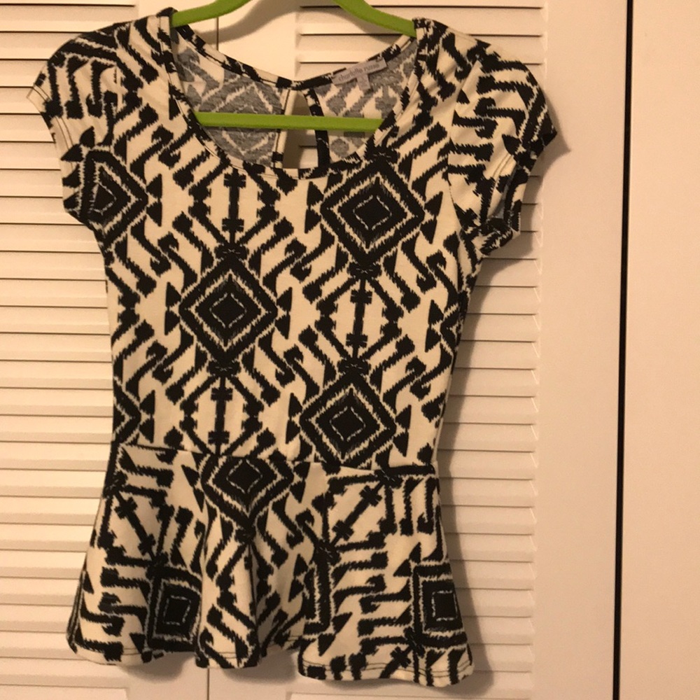 Black and White Tribal Print Peplum Top